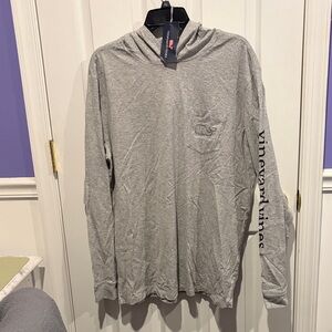 Vineyard Vines Heather Gray Hooded Long Sleeve Tee